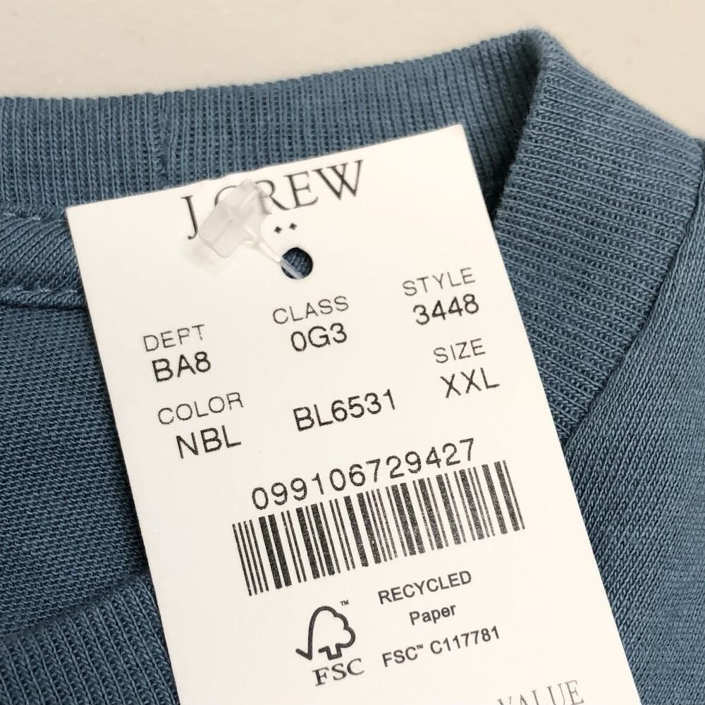 J.CREW Men's Long Sleeve Jersey Tee Size XXL Cotton Blue Shirt Rib Trim - Picture 2 of 8